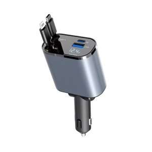Cargador de Coche Retráctil Klack 4 en 1 de 120W | Cable USB Tipo-C y Compatible iPhone, Carga Rápida para iOS y Android - Klack Europe