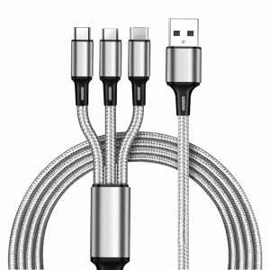 Cable 3 en 1 Universal Klack de 1 metro con clavijas MicroUSB -  Lightning y Tipo-C. Alta calidad -  ideal para carga y transferencia de datos - Klack Europe