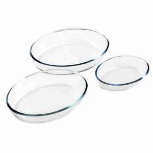 Juego de 3 bandejas de vidrio ovaladas para horno Klack -  0.7 -  1.6 y 2.4 litros - Klack Europe
