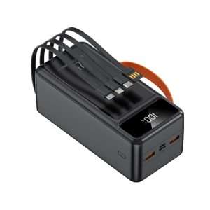 PowerBank 60.000 mAh, Batería externa Klack 22.5W, 2 USB-A, 4 Cables integrados (USB-C, LIGHTING, MICROUSB, USB-A) + 2 adicionales Tipo-C y Micro USB, Pantalla LED - Klack Europe