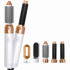 Secador de pelo Moldeador 5 en 1 KLACK® - Voluminizador Ondulacion Alisador Blanco/Dorado - Klack Europe