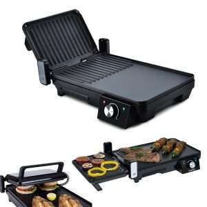 Parrilla multifunción Klack 2 en 1 plancha de asar y grill 2000W con apertura 180º y termostato regulable - Klack Europe