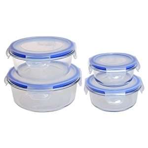 Set de 4 Fiambreras/Tuppers Klack Redondos de Vidrio Borosilicato con Tapas BPA Free - 210 ml, 400 ml, 650 ml y 950 ml - Klack Europe