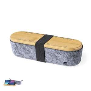 Estuche Nature de fieltro RPET con tapa de bambú y soporte para smartphone - Klack Europe