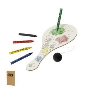 Set creativo de raqueta de madera con pelota y ceras de colores - Klack Europe
