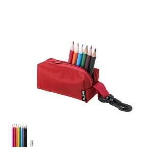 Estuche sostenible con 8 lápices de colores y sacapuntas RPET - Klack Europe