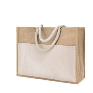 Bolsa de yute con bolsillo frontal y asas reforzadas blanca - Klack Europe