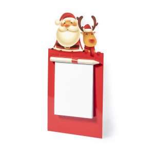 Imán con bloc de notas navideño y lápiz de madera – Papá Noel y Reno - Klack Europe