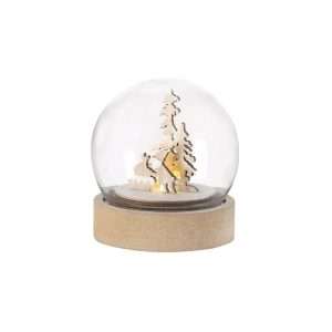 Bola Iluminada Navideña con Base de Madera y LED Blanco - Klack Europe