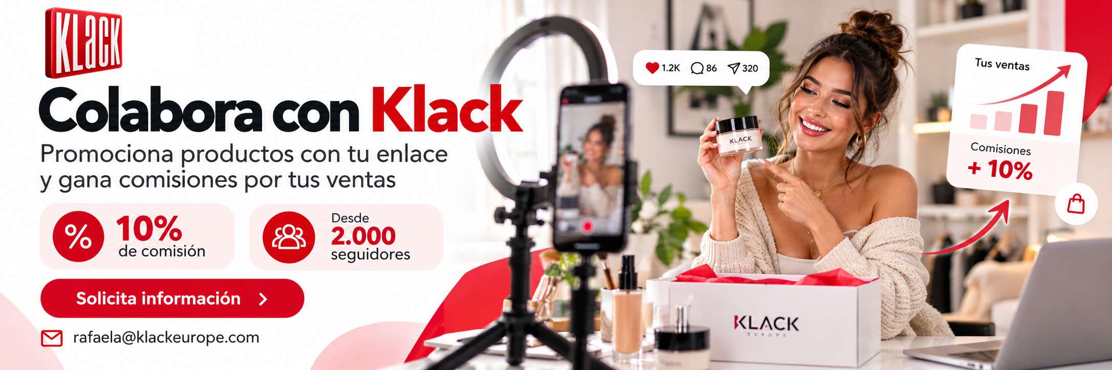 Colabora con Klack Europe: gana comisiones como influencer
