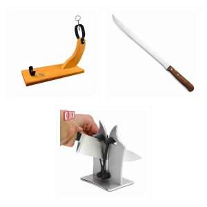 Pack Klack Jamonero: soporte, cuchillo y afilador: 1 × Jamonero de madera Klack - soporte para pata y paleta de jamón serrano e ibérico con agarres metálicos - fácil montaje - 24 x 40 x 16 - 5 cm; 1 × Cuchillo Jamonero Klack con Hoja de 250 mm en Acero Inoxidable - Cuchillo afilado cortar jamón y carne - óptimo un corte preciso jamón - Mango madera comprimida; 1 × Afilador de Cuchillos Manual: Afila y Restaura tus Cuchillos al Instante