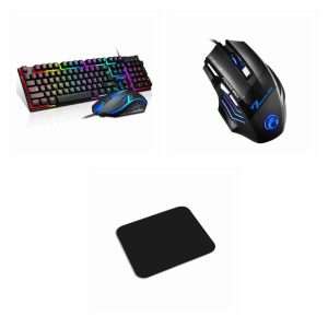 Pack Klack Gaming: teclado, ratón X7 y alfombrilla: 1 × Teclado Gaming con Cable USB Gamer Retroiluminado KLACK; 1 × Ratón Klack X7 Gaming para juegos con cable - 7 botones - ergonómico - óptico; 1 × Alfombrilla Klack: Comodidad y Estabilidad para Tu Escritorio - Negro
