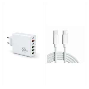 Pack Klack Carga USB-C: cargador multipuerto y 2 cables de 20W: 1 × Cargador Klack 65W Multipuerto con 2 USB-C y 4 USB-A, Enchufe Europeo, Carga rápida; 2 × Cable Klack USB-C a USB-C Trenzado Carga Rápida 20W compatible iPhone - iPad y MAC Tipo-C
