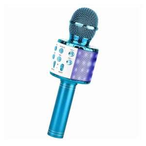 Pack Klack Karaoke Dúo: 2 micrófonos Bluetooth azules: 2 × Micrófono Karaoke Bluetooth Klack - 4 en 1 Microfono Inalámbrico Portátil para Niños - Musica - Función de Eco - Compatible con Android - PC - Azul